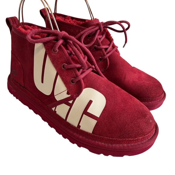 UGG Neumel Chopd boots size 9 Rich Red suede white logo lace up ankle booties - Picture 3 of 13